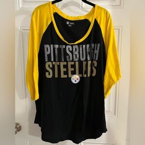Pittsburgh Steelers Woman’s Black and Yellow Raglan Tee